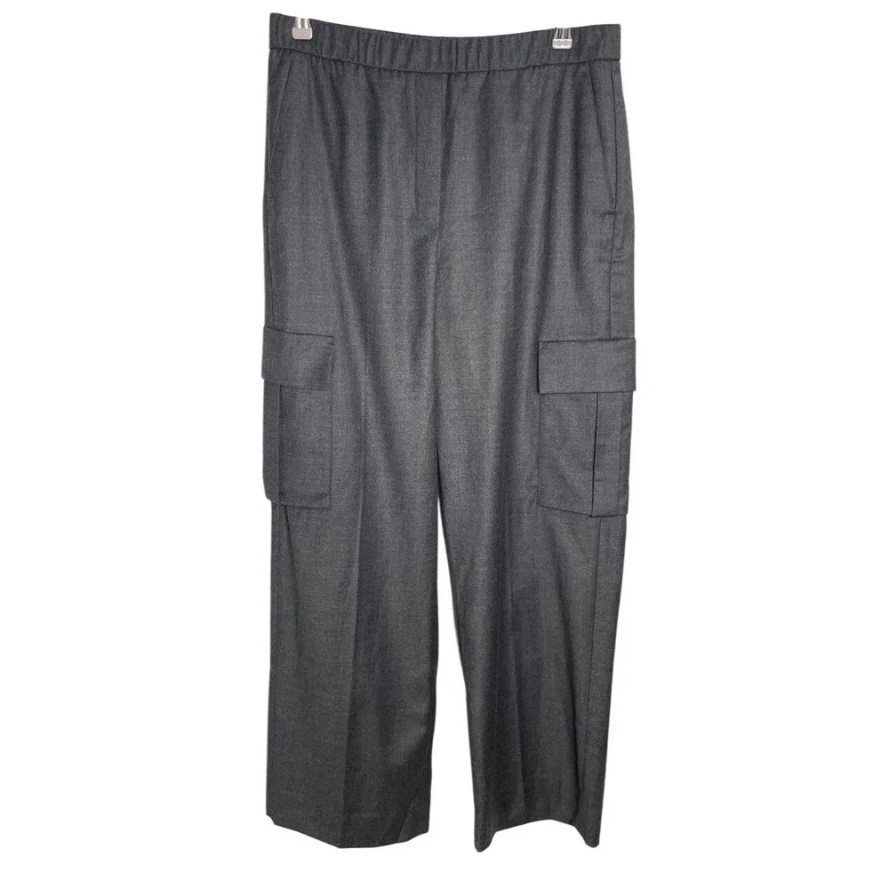 Banana Republic Pull On Wool Flannel Cargo‎ Charcoal Gray Pants Work Career M